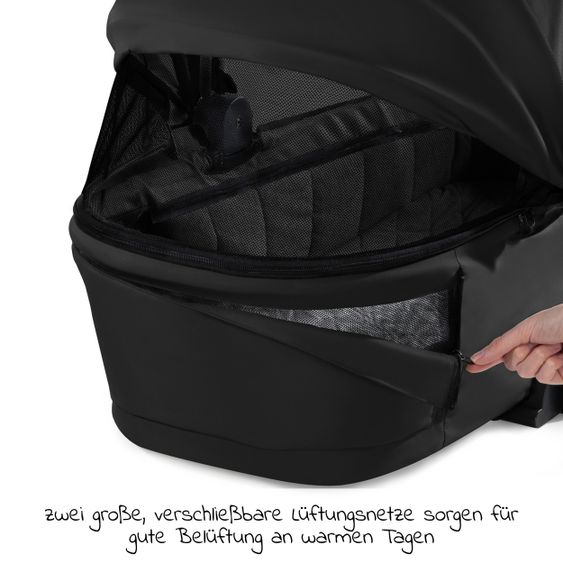 Hauck Kombi-Kinderwagen Walk N Care Air Set (mit Luftreifen) inkl. Babywanne, Sportsitz, Beindecke und Getränkehalter (bis 22kg belastbar) - Black