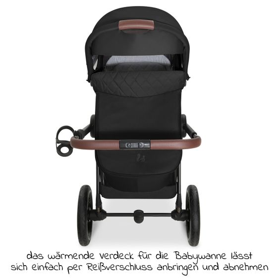 Hauck Kombi-Kinderwagen Walk N Care Air Set (mit Luftreifen) inkl. Babywanne, Sportsitz, Beindecke und Getränkehalter (bis 22kg belastbar) - Black