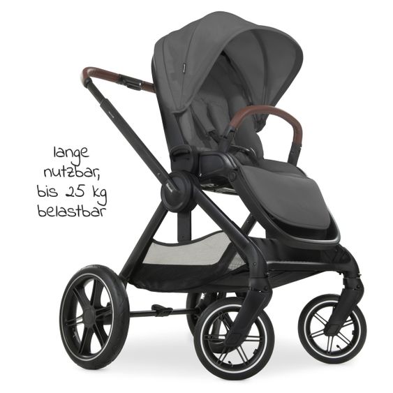 Hauck Kombi-Kinderwagen Walk N Care Air Set (mit Luftreifen) inkl. Babywanne, Sportsitz, Beindecke und Getränkehalter (bis 22kg belastbar) - Dark Grey