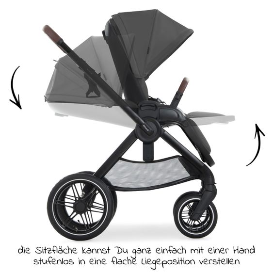 Hauck Kombi-Kinderwagen Walk N Care Air Set (mit Luftreifen) inkl. Babywanne, Sportsitz, Beindecke und Getränkehalter (bis 22kg belastbar) - Dark Grey