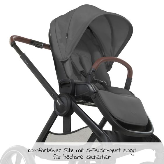 Hauck Kombi-Kinderwagen Walk N Care Air Set (mit Luftreifen) inkl. Babywanne, Sportsitz, Beindecke und Getränkehalter (bis 22kg belastbar) - Dark Grey