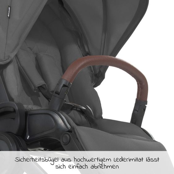 Hauck Kombi-Kinderwagen Walk N Care Air Set (mit Luftreifen) inkl. Babywanne, Sportsitz, Beindecke und Getränkehalter (bis 22kg belastbar) - Dark Grey