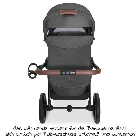 Hauck Kombi-Kinderwagen Walk N Care Air Set (mit Luftreifen) inkl. Babywanne, Sportsitz, Beindecke und Getränkehalter (bis 22kg belastbar) - Dark Grey