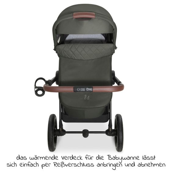 Hauck Walk N Care Air Set (con pneumatici) con navicella, seggiolino sportivo, coprigambe e portabicchieri (carico massimo 22 kg) - Dark Olive