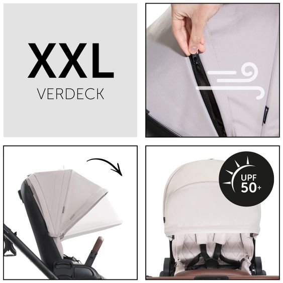 Hauck Kombi-Kinderwagen Walk N Care Set inkl. Babywanne, Sportsitz, Beindecke und XXL Zubehörpaket - Beige