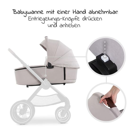 Hauck Kombi-Kinderwagen Walk N Care Set inkl. Babywanne, Sportsitz, Beindecke und XXL Zubehörpaket - Beige