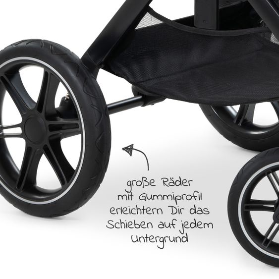 Hauck Combi Stroller Walk N Care Set incl. Baby Carrycot, Sport Seat, Leg Cover and XXL Accessory Pack - Black