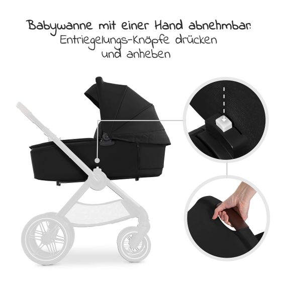 Hauck Combi Stroller Walk N Care Set incl. Baby Carrycot, Sport Seat, Leg Cover and XXL Accessory Pack - Black