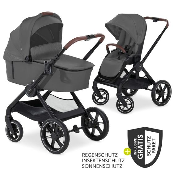 Hauck Combi stroller Walk N Care Set incl. carrycot, sport seat, leg cover and XXL accessories package - Dark Grey