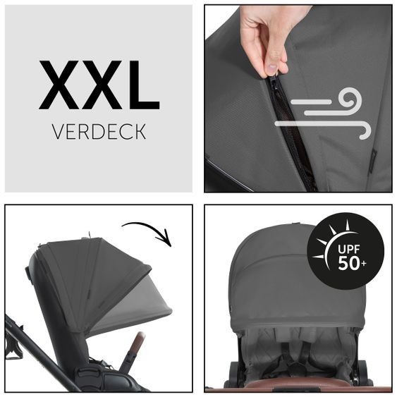 Hauck Combi stroller Walk N Care Set incl. carrycot, sport seat, leg cover and XXL accessories package - Dark Grey