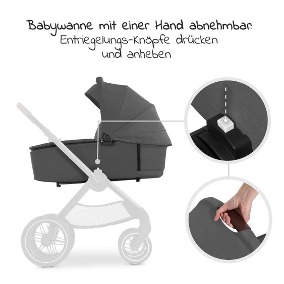 Hauck Combi stroller Walk N Care Set incl. carrycot, sport seat, leg cover and XXL accessories package - Dark Grey