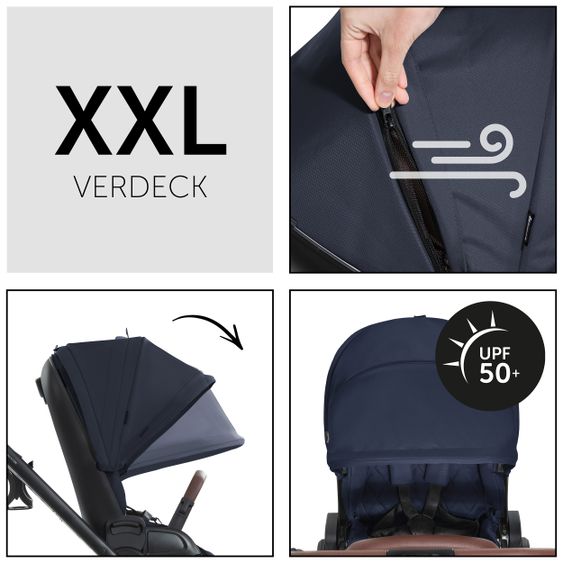 Hauck Walk N Care Combi Stroller Set incl. Carrycot, Sport Seat, Leg Cover and XXL Accessory Pack - Dark Navy Blue