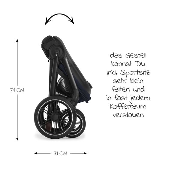 Hauck Walk N Care Combi Stroller Set incl. Carrycot, Sport Seat, Leg Cover and XXL Accessory Pack - Dark Navy Blue