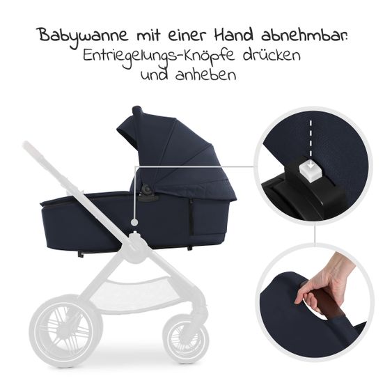 Hauck Walk N Care Combi Stroller Set incl. Carrycot, Sport Seat, Leg Cover and XXL Accessory Pack - Dark Navy Blue