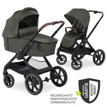 Kombi-Kinderwagen Walk N Care Set inkl. Babywanne, Sportsitz, Beindecke und XXL Zubehörpaket - Dark Olive