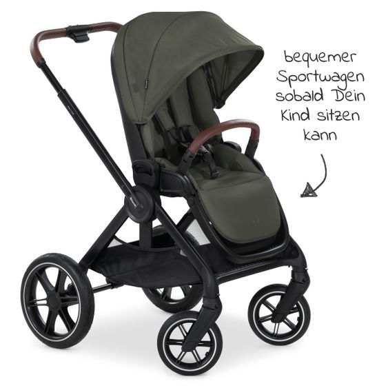 Hauck Kombi-Kinderwagen Walk N Care Set inkl. Babywanne, Sportsitz, Beindecke und XXL Zubehörpaket - Dark Olive