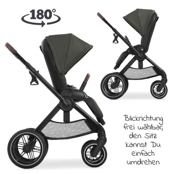 Hauck Kombi-Kinderwagen Walk N Care Set inkl. Babywanne, Sportsitz, Beindecke und XXL Zubehörpaket - Dark Olive