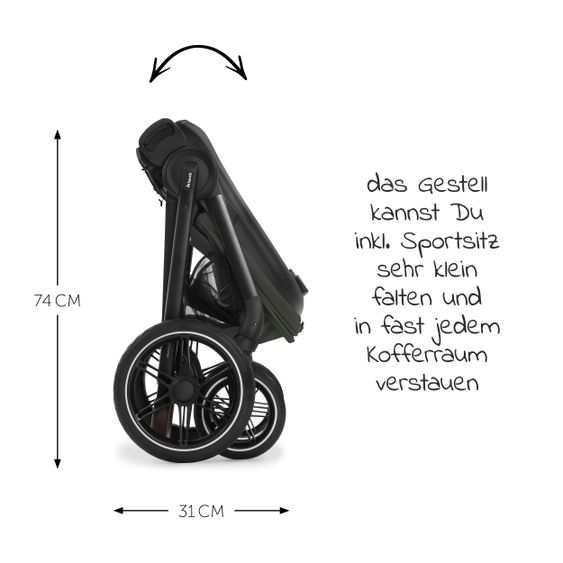 Hauck Kombi-Kinderwagen Walk N Care Set inkl. Babywanne, Sportsitz, Beindecke und XXL Zubehörpaket - Dark Olive