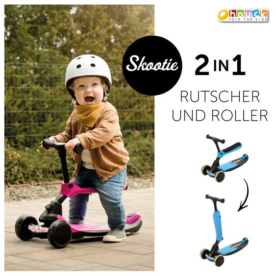 Hauck Laufrad Skootie - Rutscher und Scooter für Kinder von 1-5 Jahre (LED Lichter & Fußbremse) - Neon Blau