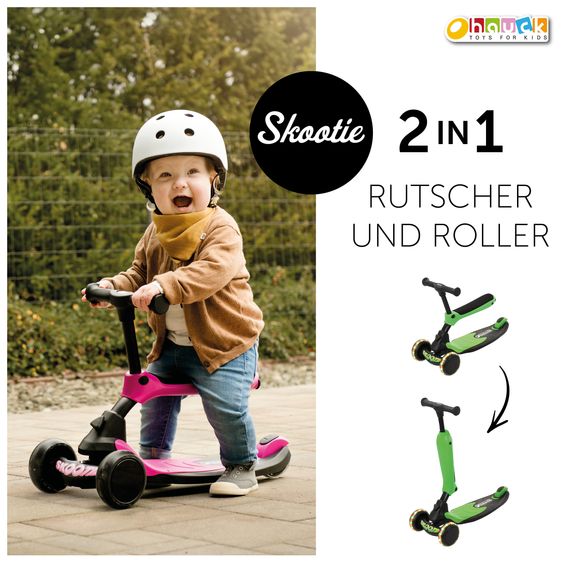 Hauck Laufrad Skootie - Rutscher und Scooter für Kinder von 1-5 Jahre (LED Lichter & Fußbremse) - Neon Grün