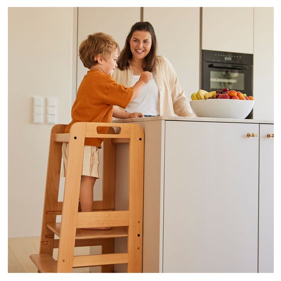Hauck Learning Tower / Children's Chair for Kitchen Learn N Explore incl. Wooden Peg Puzzle Puzzle N Fit - Natural