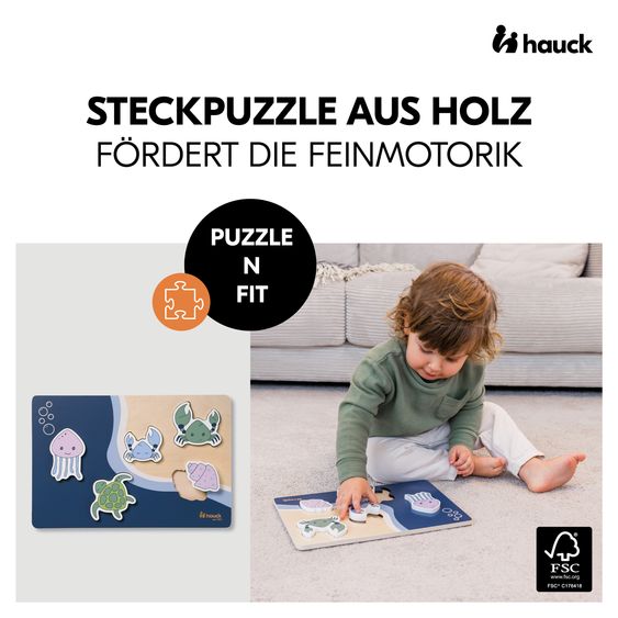 Hauck Learning Tower / Children's Chair for Kitchen Learn N Explore incl. Wooden Peg Puzzle Puzzle N Fit - Natural