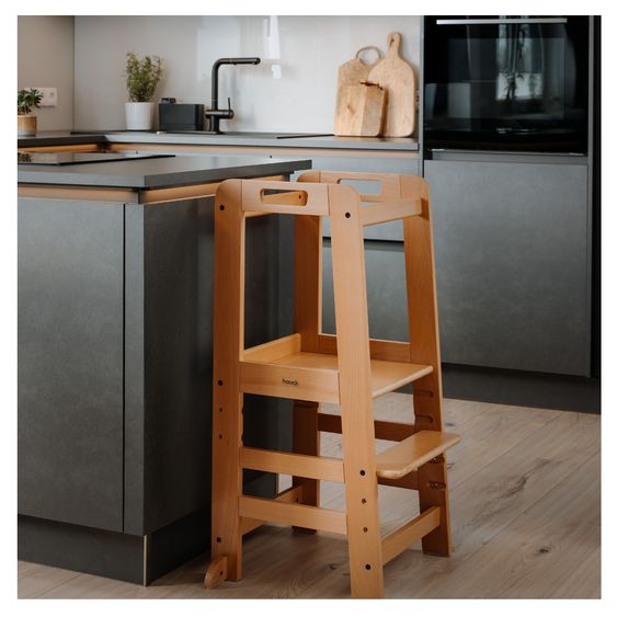 Hauck Learning Tower / Children's Chair for Kitchen Learn N Explore incl. Wooden Peg Puzzle Puzzle N Fit - Natural