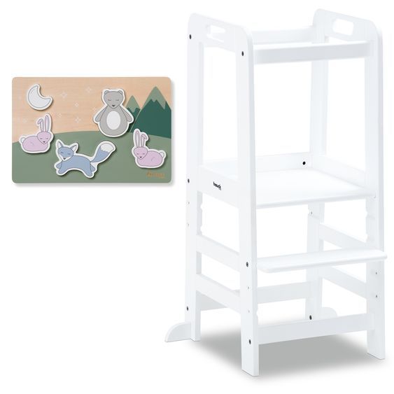 Hauck Learning Tower / Children's Chair for Kitchen Learn N Explore incl. Wooden Peg Puzzle Puzzle N Fit - White