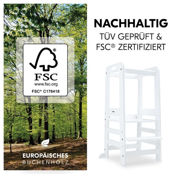 Hauck Learning Tower / Children's Chair for Kitchen Learn N Explore incl. Wooden Peg Puzzle Puzzle N Fit - White