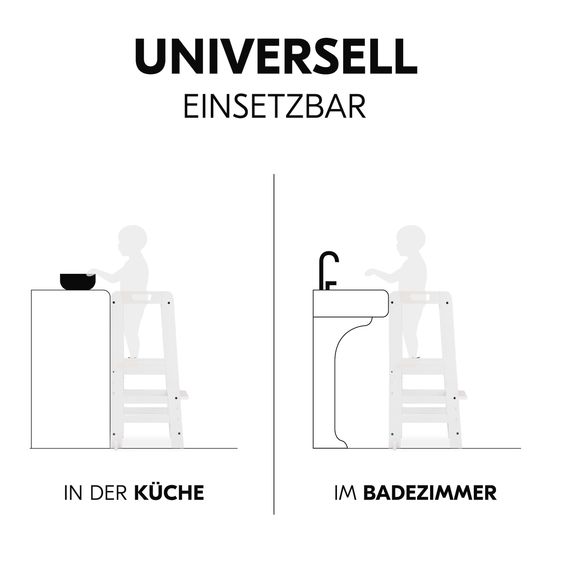 Hauck Learning Tower / Children's Chair for Kitchen Learn N Explore incl. Wooden Peg Puzzle Puzzle N Fit - White