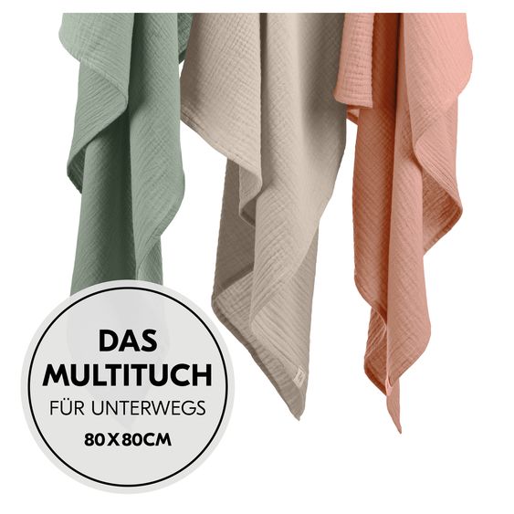 Hauck Mullwindeln / Mulltücher / Spucktücher Cuddle N Clean - 3er Set 80 x 80 cm - Sage / Beige / Cork