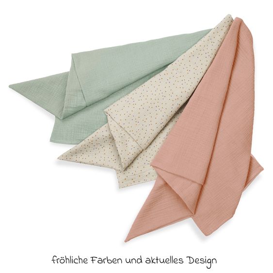 Hauck Mullwindeln / Mulltücher / Spucktücher Cuddle N Clean - 3er Set 80 x 80 cm - Sage / Beige Dots / Cork