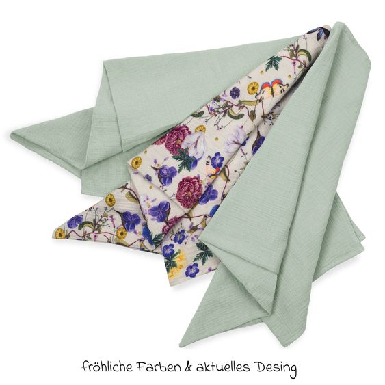 Hauck Mullwindeln / Mulltücher / Spucktücher Cuddle N Clean - 3er Set 80 x 80 cm - Sage / Beige / Floral