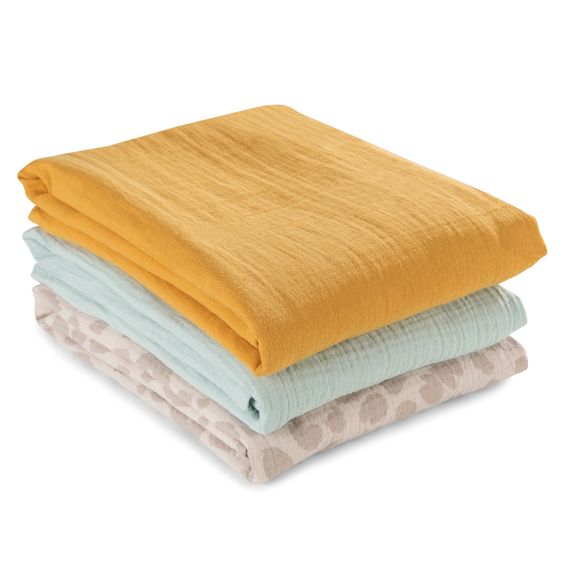 Hauck Musselin Multituch, Spucktuch, Mullwindel, Pucktuch Cuddle N Clean 3er Set 80 x 80 cm - Honey / Mint / Leo Natural