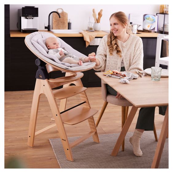 Hauck Neugeborenenaufsatz & Wippe Highchair Bouncer Eco - für Alpha, Beta & Arketa Hochstuhl - Light Grey