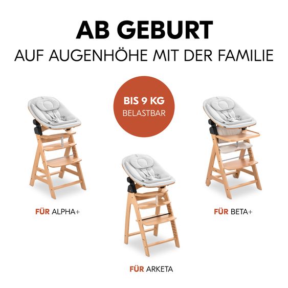 Hauck Neugeborenenaufsatz & Wippe Highchair Bouncer Eco - für Alpha, Beta & Arketa Hochstuhl - Light Grey