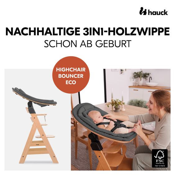 Hauck Neugeborenenaufsatz & Wippe Eco - Deep Grey