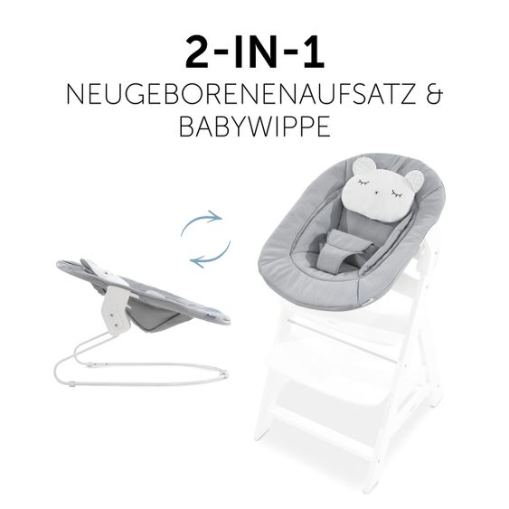 Hauck Neugeborenenaufsatz & Wippe für Alpha / Beta Hochstuhl - Bouncer 2in1 - Pastell Bear