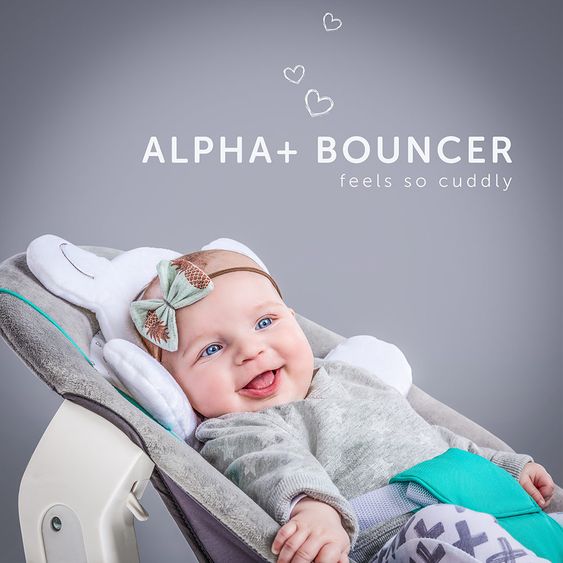 Hauck Neugeborenenaufsatz & Wippe für Alpha Hochstuhl - Bouncer 2in1 - Hearts Grey