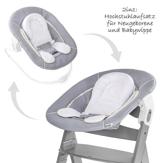 Hauck Newborn attachment & rocker for Alpha highchair - Bouncer 2in1 - Stretch Grey