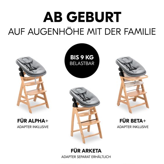 Hauck Neugeborenenaufsatz & Wippe Highchair Bouncer für Alpha, Beta & Arketa Hochstuhl - Dark Grey Melange