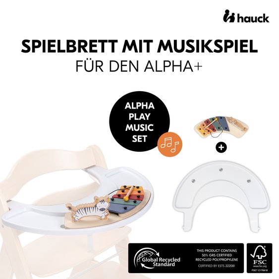 Hauck Play Tray Set Music (inkl. Basis) - Xylophon Music-Spielzeug Zebra - für Hochstuhl Alpha & Beta