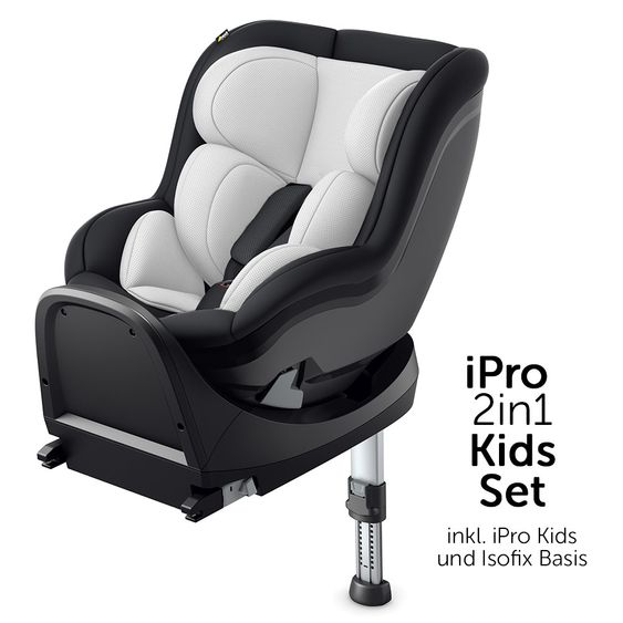 Hauck Reboard Kindersitz iPro Kids inkl. Isofix Basis iPro Base - i-Size (bis 4 Jahre) inkl. Sitzverkleinerer - Caviar