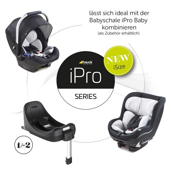 Hauck Reboard Kindersitz iPro Kids inkl. Isofix Basis iPro Base - i-Size (bis 4 Jahre) inkl. Sitzverkleinerer - Caviar