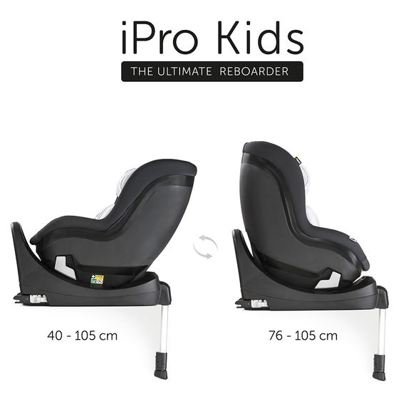 Hauck Reboard Kindersitz iPro Kids inkl. Isofix Basis iPro Base - i-Size (bis 4 Jahre) inkl. Sitzverkleinerer - Caviar