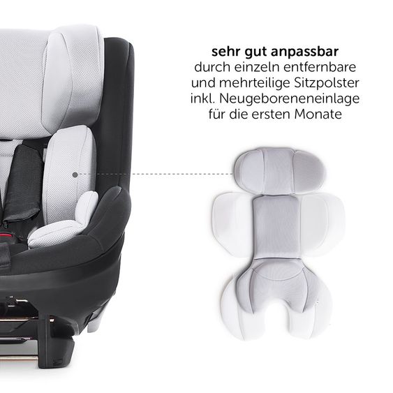 Hauck Reboard Kindersitz iPro Kids inkl. Isofix Basis iPro Base - i-Size (bis 4 Jahre) inkl. Sitzverkleinerer - Caviar