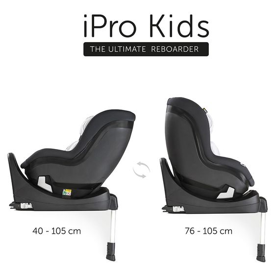 Hauck Reboard Kindersitz iPro Kids inkl. Isofix Basis iPro Base - i-Size (bis 4 Jahre) inkl. Sitzverkleinerer - Denim