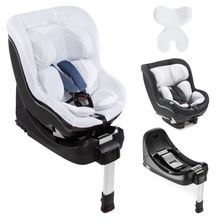 Reboard Kindersitz iPro Kids inkl. Isofix Basis iPro Base & Sommerbezug - i-Size (bis 4 Jahre) inkl. Sitzverkleinerer - Caviar