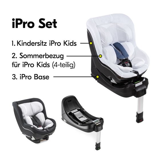 Hauck Reboard del seggiolino iPro Kids con base Isofix iPro Base e copertina estiva - i-Size (fino a 4 anni) con riduttore di seduta - Caviar