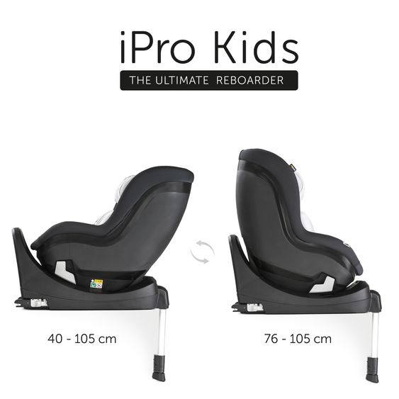 Hauck Reboard del seggiolino iPro Kids con base Isofix iPro Base e copertina estiva - i-Size (fino a 4 anni) con riduttore di seduta - Caviar